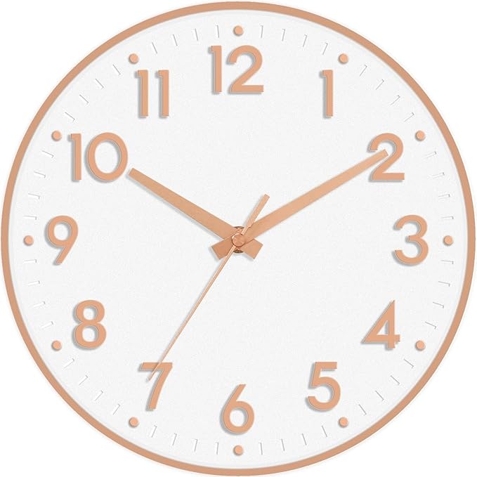 Mosewa Wall Clock 8 Inch, Battery Operated Silent Non-Ticking Modern Analog Clock Decorative for Kitchen, Bedroom, Office, Living Room(Rose Gold)