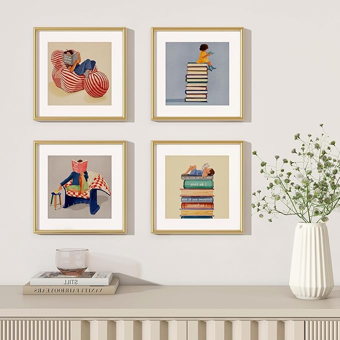 12x12 Gold Picture Frame, 12 x 12 Metal Frame Set of 3, Modern Gold Aluminum Frames with Tempered Glass, Matted to 10x10, Square 12 by 12 Wall Gallery Frame Set