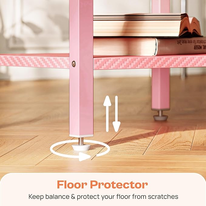 SUPERJARE Nightstand with Charging Station, Bed Side Table with Adjustable Fabric Drawer, Night Stand for Bedroom, 3-Tier Storage End Table, for Living Room, Pink