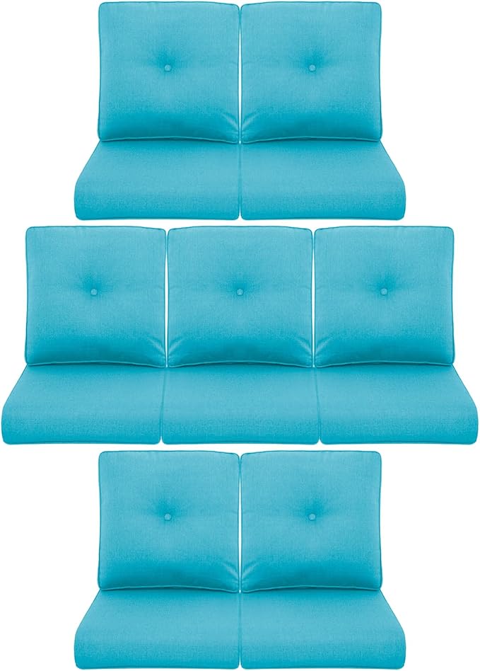 7-Piece Outdoor Patio Cushion Set - Fade & Water Resistant with Removable Olefin Cover, 22x24x4 Inch Memory Foam Cushions for Wicker Sectional Sof - Teal/Buckle