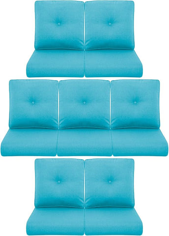 7-Piece Outdoor Patio Cushion Set - Fade & Water Resistant with Removable Olefin Cover, 22x24x4 Inch Memory Foam Cushions for Wicker Sectional Sof - Teal/Buckle