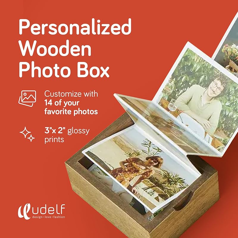 udelf Personalized Wooden Photo Box Gift with Initials-Handmade Picture Box Gift, Wedding Keepsake Box and Anniversary Box, Custom Gifts, Romantic Gift Photo Memory Storage Box, Pull Out Photo-3"x2"