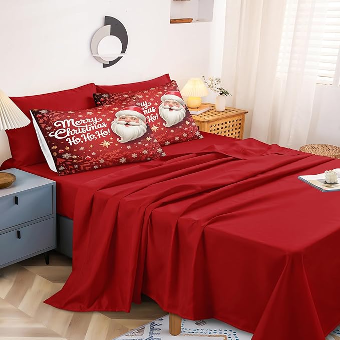 Santa Claus Comforter Queen Red Snowflake Bedding Set Leaf Stars Merry Christmas Bedroom Decor Happy Holiday Boys Girls Xmas Bed in A Bag