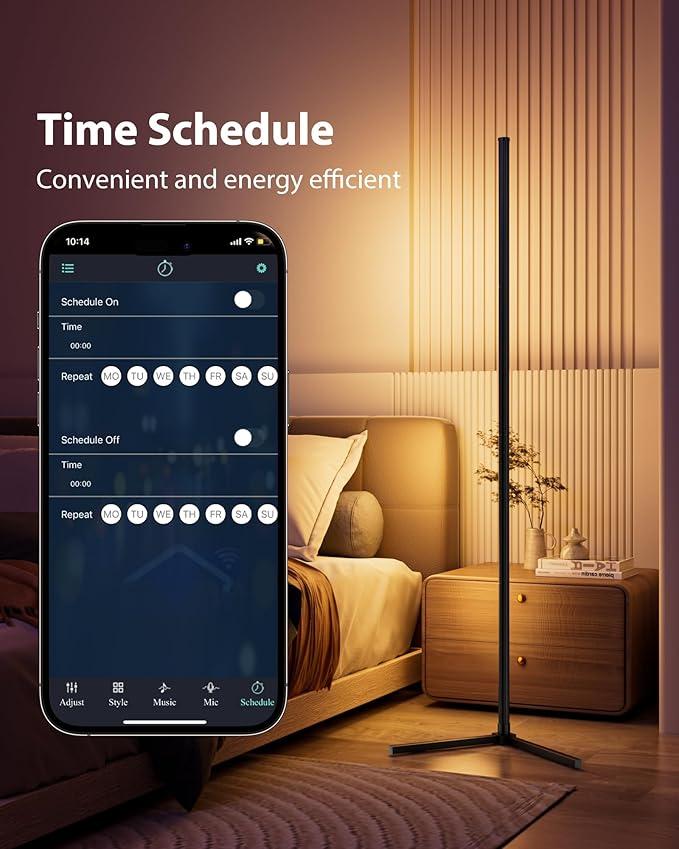 Corner Floor Lamp, 65" Smart RGB Color Changing LED Floor Lamp with APP and Remote Control, Modern Mood Lighting Corner Lamp with Music Sync, DIY Mode & Timing for Living Room Gaming Room