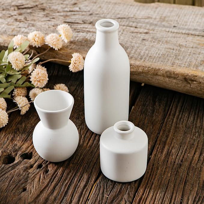 Ceramic Flower Vase Without Dried Fake Flowers, Small Vase for Centerpieces, Modern Vases for Home Decor- 3 Pcs