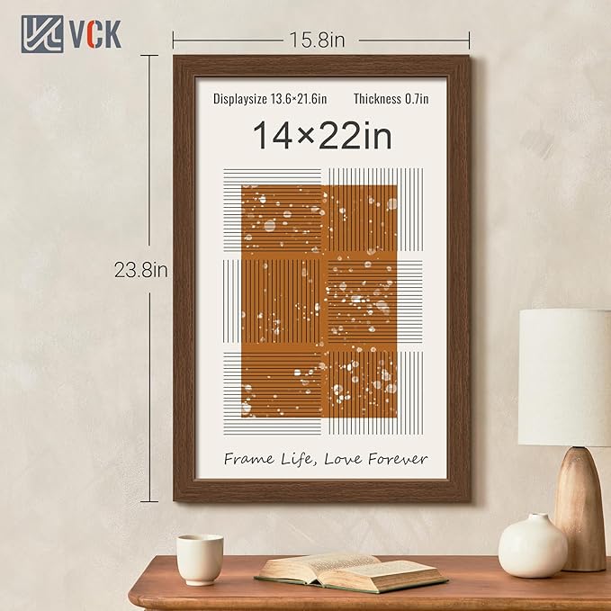 VCK 14x22 Frame Set of 5, Brown Wood Picture Frame, Exclusive Wood Grain, Wall Hanging