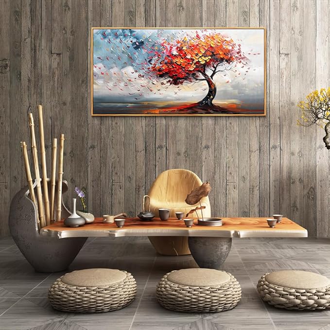 hyidecorart Wood Framed Prints Textured Pictures Abstract Wall Decor For Living Room Canvas Wall Art For Office Bedroom Decor Tree Panoramic Landscape Wall Paintings Artwork Modern Hotel Decoration