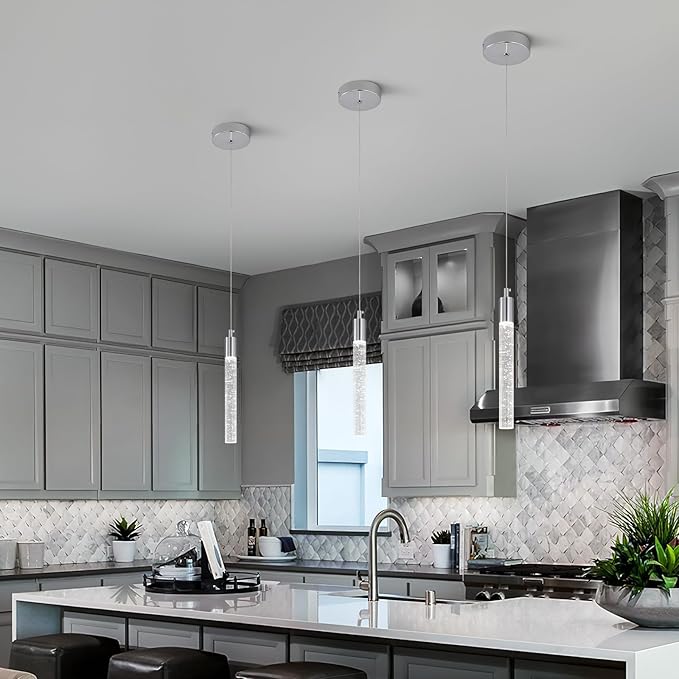Modern Kitchen Island Pendant Light Dimmable LED Chrome Finish Mini Crystal Pendant Lighting Bedroom Bedside Table Small Pendant Lights（1-Pack）