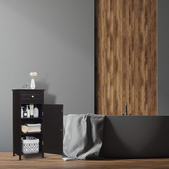 GLACER Floor Storage Cabinet, Multifunctional Freestanding Bathroom Storage Cabinet with 2 Adjustable Shelves, Ideal for Bathroom, Living Room, 14 x 12 x 34.5 inches (Brown)
