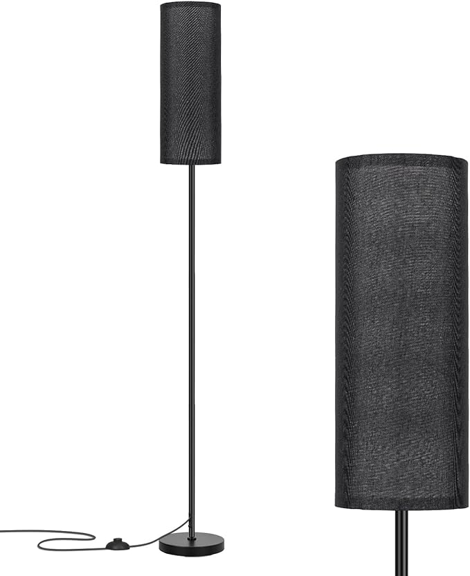 FRIDEKO HOME Floor Lamp with Black Shade, Simple Design with Foot Pedal Switch, Small Tall Lamps for Living Room Bedroom Office, Corner Floor Stand Light with Black Pole Lamp (No Bulb/No Remote)