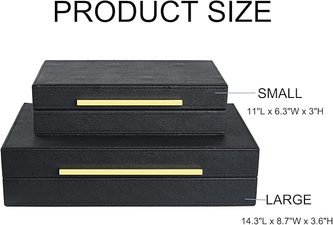 Black Shagreen box Set of 2 Faux Leather Decorative Boxes,Large Nesting Storage Decorative Boxes with Lids for Modern Home Decor Stacking Jewelry Box Organizer