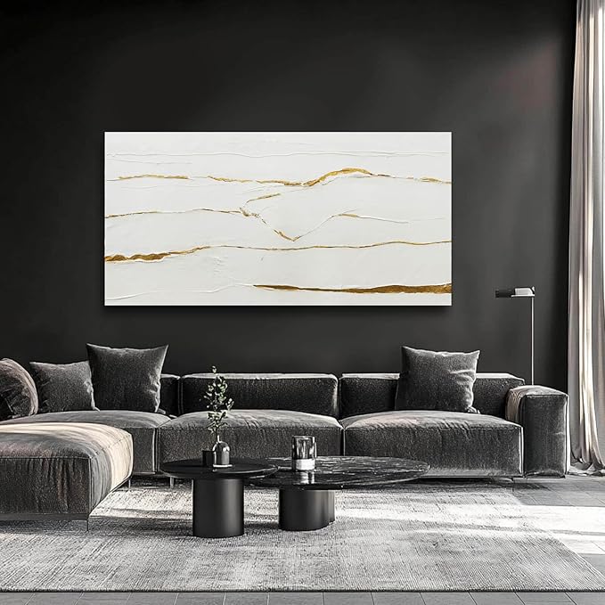 WINKAILIN Modern Artwork White Painting Abstract Wall Art for Dining Room Gold Foil Picture Big Painting for Living Room 29"x 58" Entryway Wall Decor