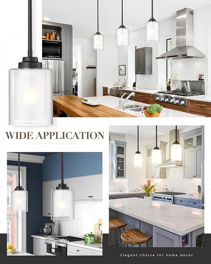 TENGXIN Modern Pendant Light, Matte Black Pendant Lights Kitchen Island,Farmhouse Pendant Lighting for Dining Room Bedroom Bar Office,TXPLBK02