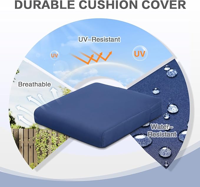 BPS 24x24 Inch Deep Seat Outdoor Cushion, Navy Blue Fade-Resistant and Water-Resistant Patio Chair Cushion for Wicker Chairs, Sofas, Love Seats