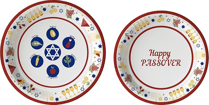 Traditional Passover Tableware Pack: Disposable Paper Plates, Napkins and Cups Set for 20