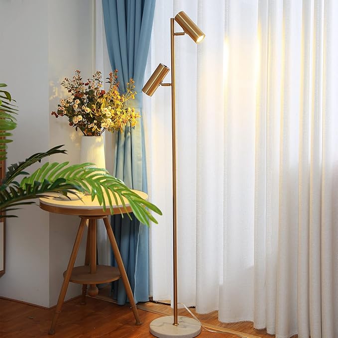 Hsyile Lighting KU300211 Cozy Elegant Modern Creative Bedroom & Living Room Floor Lamp,Tall Pole Uplight for Office - Brass Finish - Adjustable Tree Floor Lamp with 2 Lights
