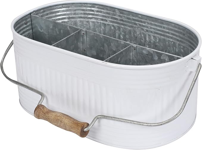 Alpha Living Home Rustic Heavy Duty Alloy Multi-Compartment Caddy - Metal Utensil Caddy Versatile All-in-One Organizer for Kitchen, Bathroom & Office Utensils, Flatware, and Accessories (White)