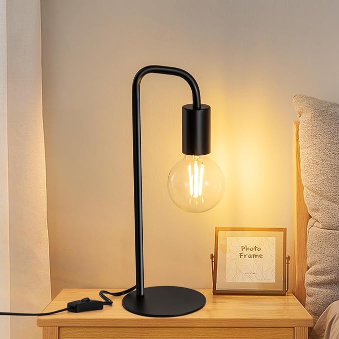 Industrial Table Lamp for Bedroom, Bed Side Table Lamps for Nightstand with Wire Switch, E26 Socket Base, Modern Nightstand Lamp for Living Room, Reading, Office, Bulb Not Included