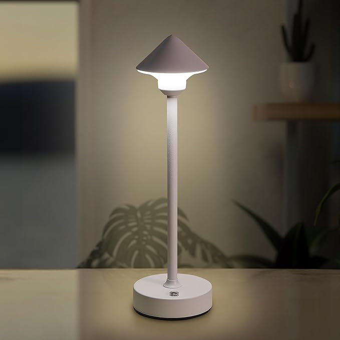 Camden Reed Table Lamp, Desk lamp, 3 Different Lighting Modes, Modern Minimal Design for Dinner/Coffee Table/Restaurant/Bedroom, Cone White