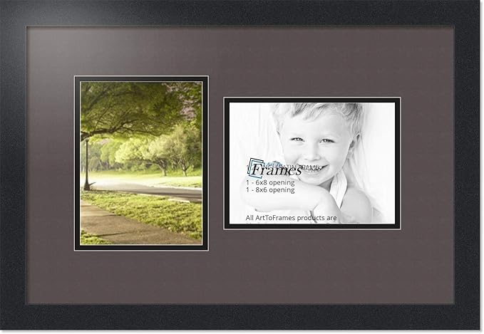 ArtToFrames Collage Photo Frame Double Mat with 2 - 6x8 Openings and Satin Black Frame