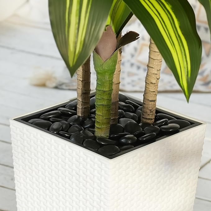 Artificial Dracaena Tree 6ft – UV Resistant Tall Fake Plant with Large Taper Planter & Pebbles– Large Potted Faux Tree for Indoor & Outdoor, Living Room, Office, Porch, Home Decor, VN127