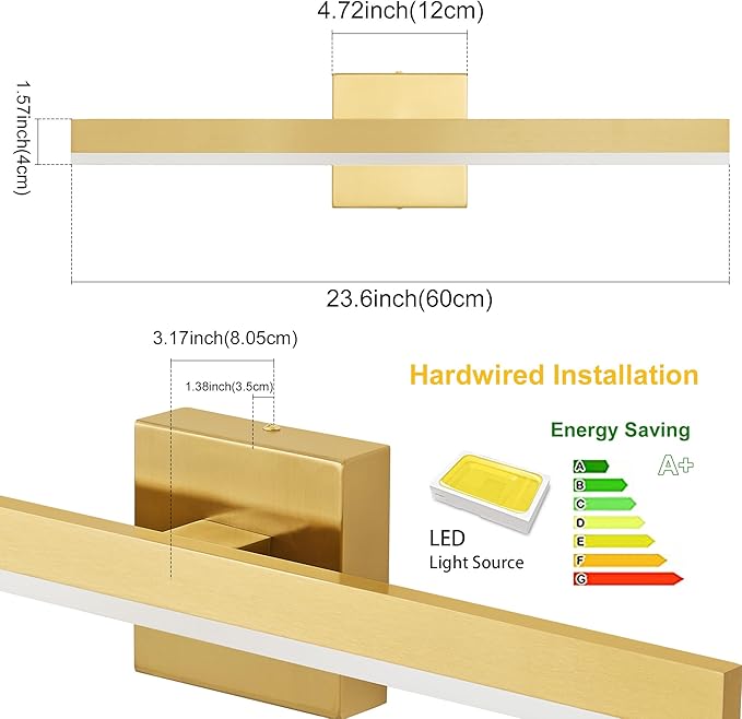 Gold Bathroom Vanity Light 23.6 inch, 14W Dimmable 5CCT LED Modern Bathroom Light Fixture Over Mirror - ETL Certificated