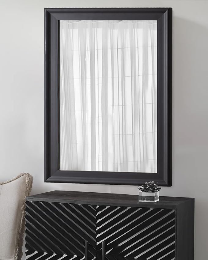 CULER Black Wood Wall Mirror for Bathroom,Rectangle Large 30 x 40 inch Hanging Vatiny Black Mirrors with Wooden Frame for Living Room,Bedroom,Entryway