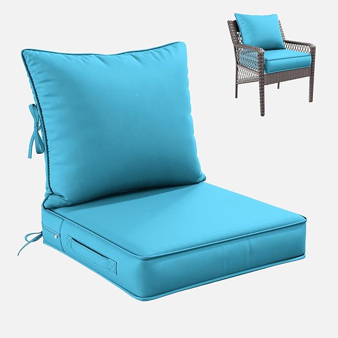 Premium Outdoor Seat Cushion Chair Cushions for Patio Furniture 22 L X 22 W X 4 H Waterproof & Fade Resistant Deep Seat and Backrest Cushion Set with Removable Covers for Chair, Sofa