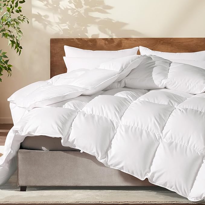 Feather Down Cotton Comforter Queen Size, All Season 100% Cotton Duvet Insert, Hotel Luxury Bedding Comforter Cozy Ultra Soft Medium Warmth Duvet Insert with 8 Corner Tabs White 90 x 90 Inch