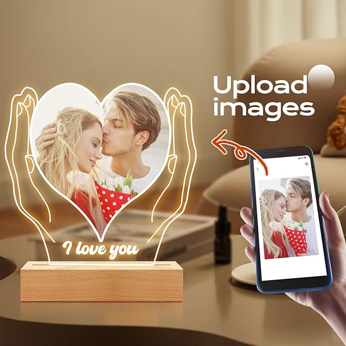 Personalized Anniversary Couple Gifts for Women & Men, Custom Picture Frame with Photo, Personalized Photo Frame with Night Light, Personalized Birthday Gifts for Her Him Girlfriend Boyfriend