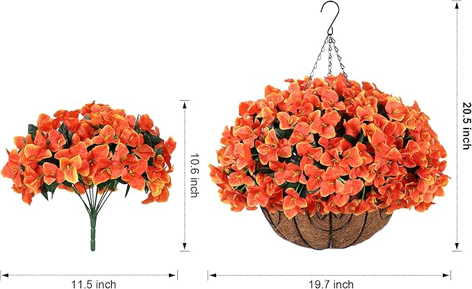 Artificial Hanging Flowers Basket for Outdoors Fall Plants Decoration, Fake Silk Bougainvillea Flowers in Planter Look Real UV Resistant Faux Flower for Outside Porch Patio Garden Yard Home Decor
