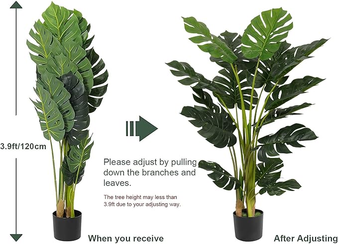 VIAGDO Artificial [Monstera] Deliciosa [Plant] 4ft Tall 15 Decorative Split Leaves, Faux Swiss Cheese [Plant] Fake Tropical [Monstera] Palm Tree for Home Office Room Store Garden Floor Decor