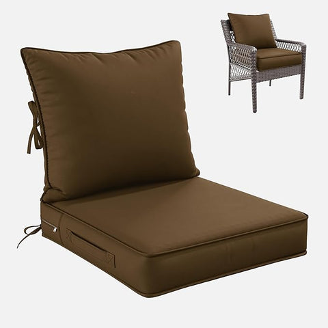 Premium Outdoor Seat Cushion Chair Cushions for Patio Furniture 22 L X 24 W X 4 H Waterproof & Fade Resistant Deep Seat and Backrest Cushion Set with Removable Covers for Chair, Sofa