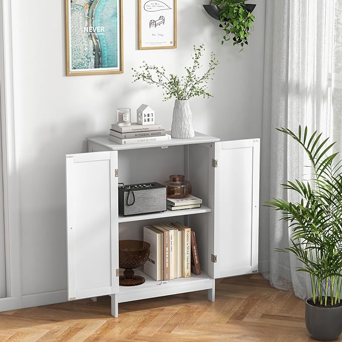 GLACER Bathroom Floor Cabinet, Wooden Storage Cabinet with Double Doors, Suitable for Bathroom, Living Room, Entryway, 23.5 x 14 x 34 inches (White)