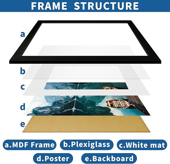 20x28 Picture Frame Set of 2, Rustic Black Wood Style - Display 16x24 Picture with Mat or 20 x 28 Poster without Mat, Wall Mounting Horizontal and Vertical