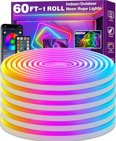 AILBTON 60FT Led Neon Rope Lights Control with App/Remote,Flexible Led Rope Light,Multiple Modes,IP65 Outdoor RGB Lights Waterproof,Music Sync Gaming Led Neon Strip Light for Bedroom Decor (60FT)