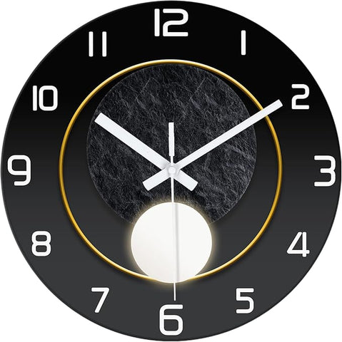 XNM Round Black Wall Clock for Bedroom 12 Inch Small Wall Clocks Battery Operated Silent Wall Clock Modern