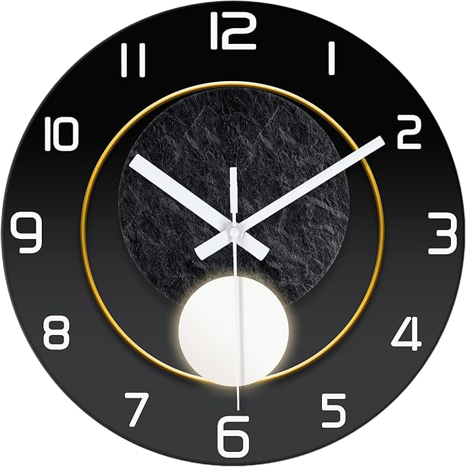 XNM Black Wall Clock for Office 14 Inch Contemporary Glass Wall Clocks Battery Operated Silent Clock for Wall