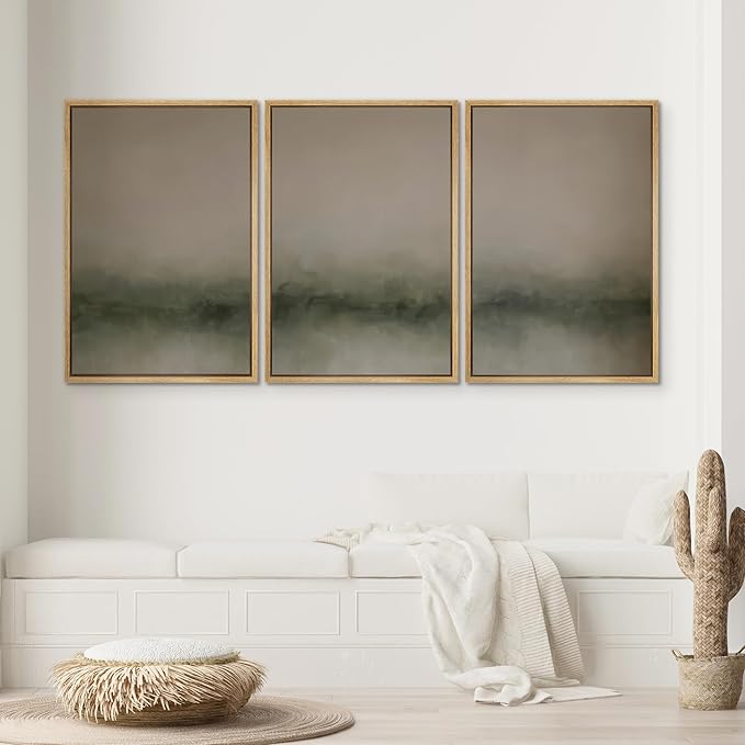 SIGNWIN Framed Wall Art Print Set Neutral Green Abstract Contemporary Misty Landscape Photography Modern Art Minimalist Closeup Dramatic for Living Room, Bedroom, Offic - 16"x24"x3 NATURAL