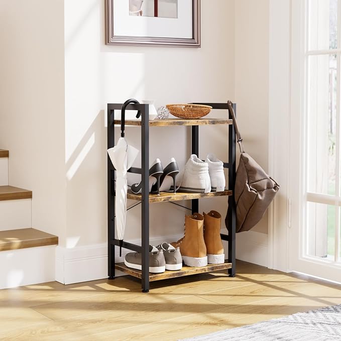 NUMENN 3 Tier Slim Bookshelf, Bookcase Shelf Storage Organizer, Modern Book Shelf for Bedroom, Living Room and Home Office, Vintage