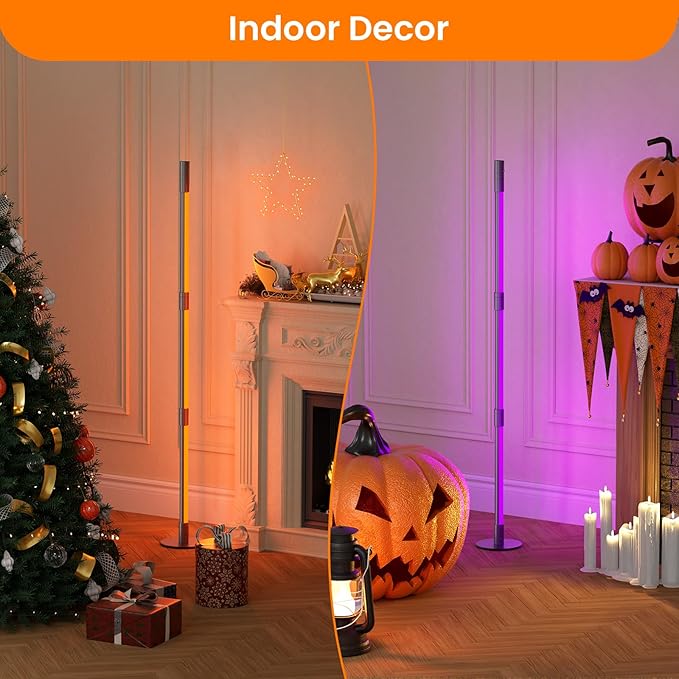 Nisocy RGBWIC LED Corner Floor Lamp – Smart Ambient Light with Bluetooth App & Remote Control, Music Sync, Color Changing, Mood Lighting for Bedroom, Living Room, Gaming Setup, Home Decor