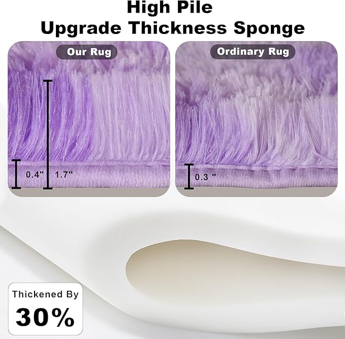 Purple 5x7 Fluffy Area Rug for Kids Playroom, Nursery Room Living Room
