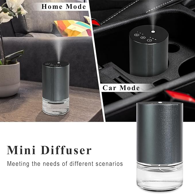 Essential Oil Diffuser, Waterless Scent Diffusers for Home, 100ml Capacity Atomizing Humidifier, Rechargeable Air Freshener Machine with 7-Color Ambient Light for Car Office (Grey)