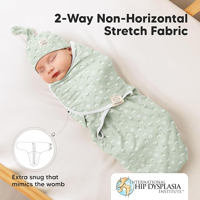 KeaBabies 3-Pack Swaddles for Newborns, Girls, Boys with Hats - Organic Soft Baby Sleep Sacks, Breathable Baby Swaddle 3-6 Months Beanies Set, Premie Infant Sleep Sack 0-3 Months (Leafy)