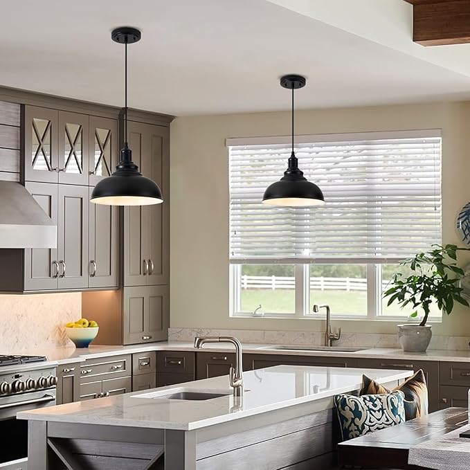 3-Pack Black Farmhouse Pendant Light Adjustable Pendant Lighting for Kitchen Island Industrial Hanging Barn Pendant Lights Over Island Sink Light Fixtures