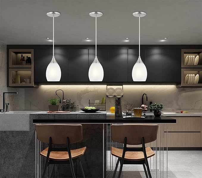 Glassland Pendant Lighting, 1 Light Mini Pendant Light in Brushed Nickel with Cracked Frosted Glass Shade, ETL Listed.