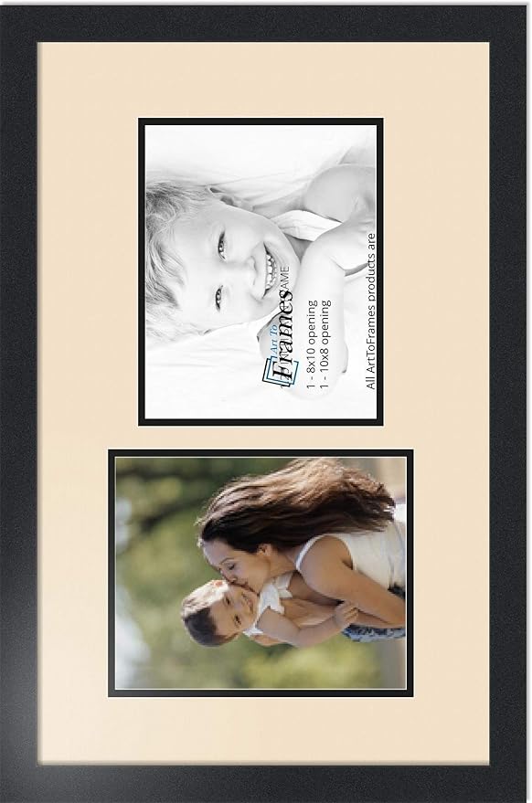 ArtToFrames Collage Photo Frame Double Mat with 2 - 8x10 Openings and Satin Black Frame