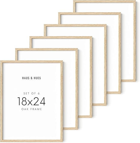 HAUS AND HUES Set of 6 Picture Frames 18 x 24 - Beige Poster Frames 18 x 24, Wooden picture Frames 18x24, Gallery Wall Frame Set 18x24 Frames for Wall Decor, Art 18 x 24 Frames (Beige Oak Frames)