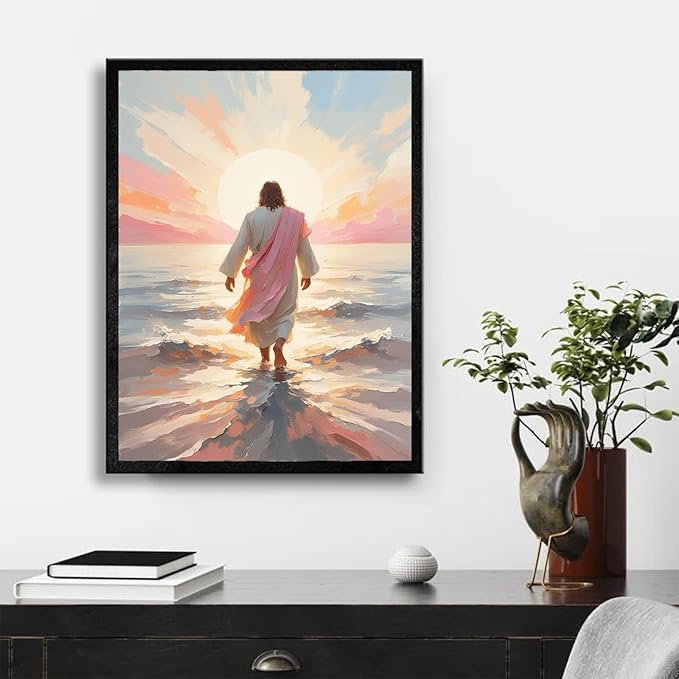 Christian Wall Art Print, Religious Scripture Biblical Decor, Faith-Based Inspirational Landscape with Cross, Digital Printed Canvas Poster for Church, Home Chapel, Prayer Room Decor
