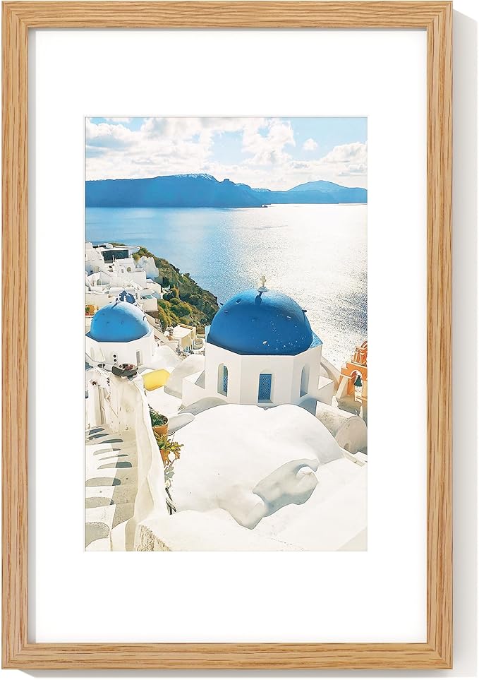 Axeman 11x17 Picture Frame with Mat for 8x12, Solid Oak Wood Poster Frame with Tempered Glass, Natural Wooden 11''x17'' Photo Frame for Wall Home Decor Art Photo and Prints with Wall Hooks, Natural